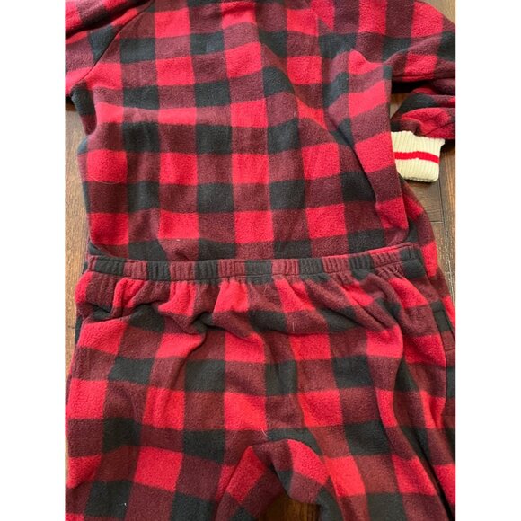 Pook Buffalo Check Plaid One Piece Zip Up Pajamas Red Black Fleece Women's XS - Picture 4 of 5
